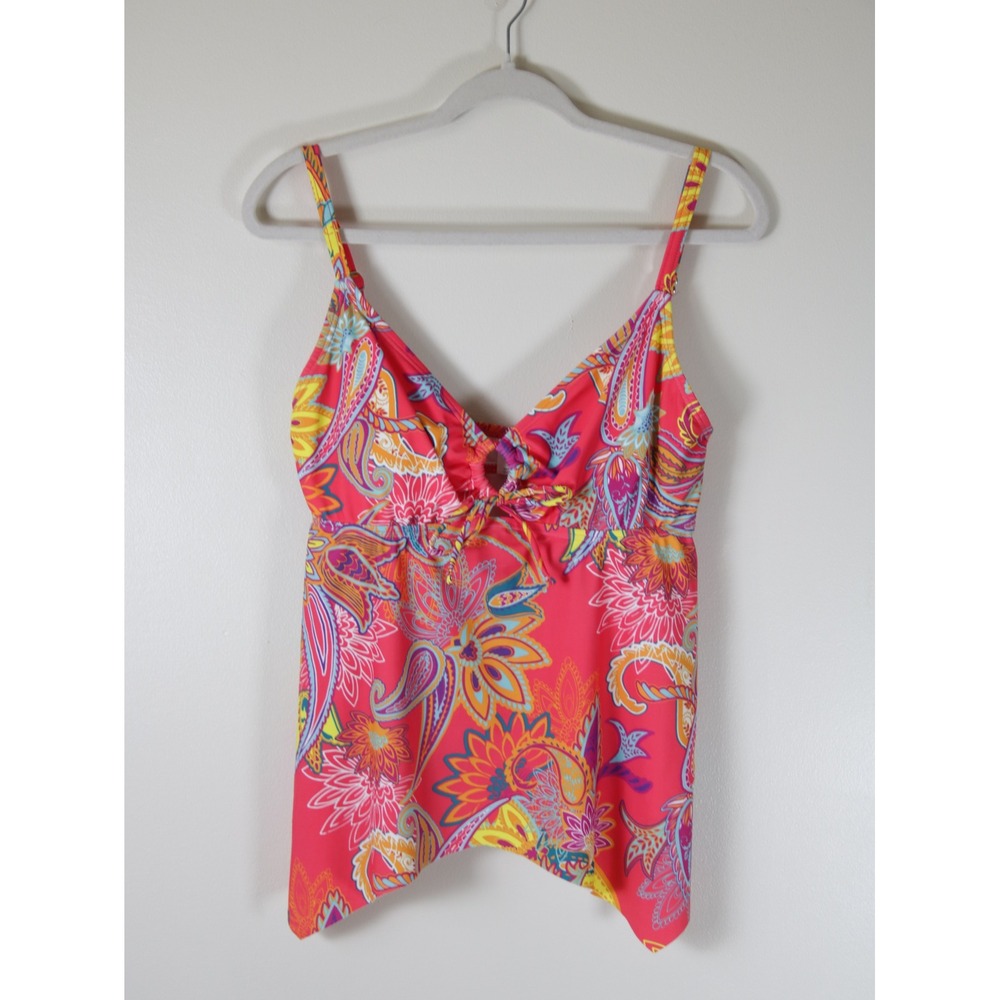 Venus Womens Pink Paisley Floral One Piece Swimsuit Tie Front Size 12